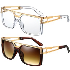 Hicarer 80s 90s Sunglasses Vintage Rapper DJ Hip Hop Glasses Retro Old School Glasses for Men Women (Brown-gradual Brown, Clear)