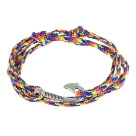 West Coast Paracord Men's Adjustable Nautical Anchor and Fish Hook Wrap Cuff Bracelets - Made of Nylon Rope (Kaleidescope, Silver Anchor)
