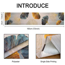 Table Runner, Country House Table Runner, Washable, Outdoor Table Runner, Grey Modern Dining Room Table Runner, Yellow, Golden Turquoise, Ginkgo Biloba Table Runner for Indoor and Outdoor Living Room