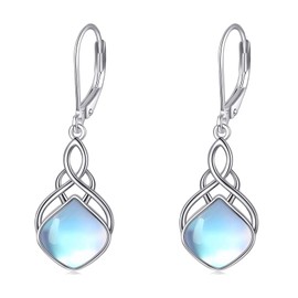 Celtic Knot Earrings for Women Sterling Silver Natural Stone Irish Tear Dangle Earrings Jewelry Gifts, Sterling Silver