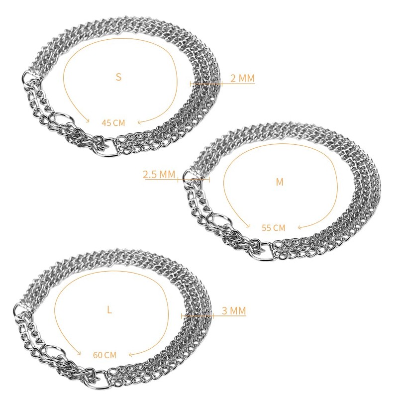 Dog Chain Collar, Heavy Duty Silver Triple Row Martingale Chain