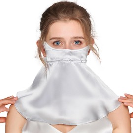 UPF 50+ Pure Silk Face Cover UV Protection Sunscreen Sun Protection Face Mask Reusable Sport Face Scarf Mask for Women (Silver Gray)