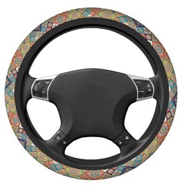 Swono Oriental Tile Luxury Car Steering Wheel Cover Colorful Floral Patchwork Background Safe Driving Anti-Slip Steering Wheel Covers Steering Wheel Protection No Smell Universal 15 Inch