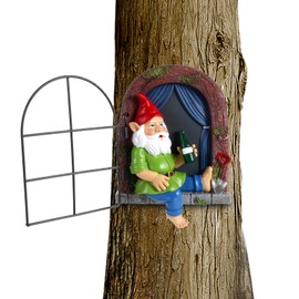 MAQUITA Outdoor Ornaments Decor, Gnome Tree Hugger, Funny Garden Gnome Resin Statue, Whimsical Tree Sculpture Peeker, Patio Yard Lawn Porch Decoration, Gardening Gifts