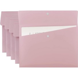 VANRA - Carpetas de polietileno tamaño carta, organizador de sobres de plástico A4, soporte plano para documentos con cierre de botón a presión (rosa pastel, paquete de 5)