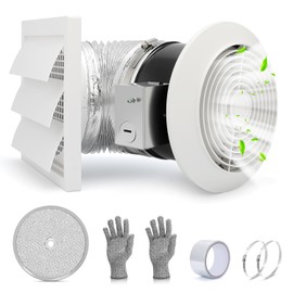 512M Bathroom Exhaust Fan, 6 Inch Wall Mounted Kitchen Exhaust Fan with White Grille, 80 CFM 4.0 Sones, 15-Inch Retractable Duct, Garage Fan, Bathroom Fan, Attic Fan