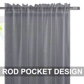 DWCN Dark Grey Sheer Curtains with Tiebacks Semi Transparent Voile Rod Pocket Curtains Elegant Window Curtains for Bedroom and Living Room,2 Panels,56" W x 54" Drop
