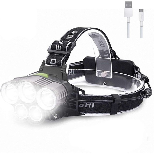 Victoper Head Torch 6000 Lumen, 5 Lights 6 Modes Head Torch Rechargeable, 90°Adjustable Head Torches LED Super Bright Rechargeable IPX4 Waterproof Headlamp for Camping Fishing Cycling Running