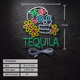Roouneon Tequila Neon Sign for Wall Décor Mexican Tequila USB Dimmable LED Neon Light for Beer Bar Pub Party Man Cave Bistro Club Decor Gift