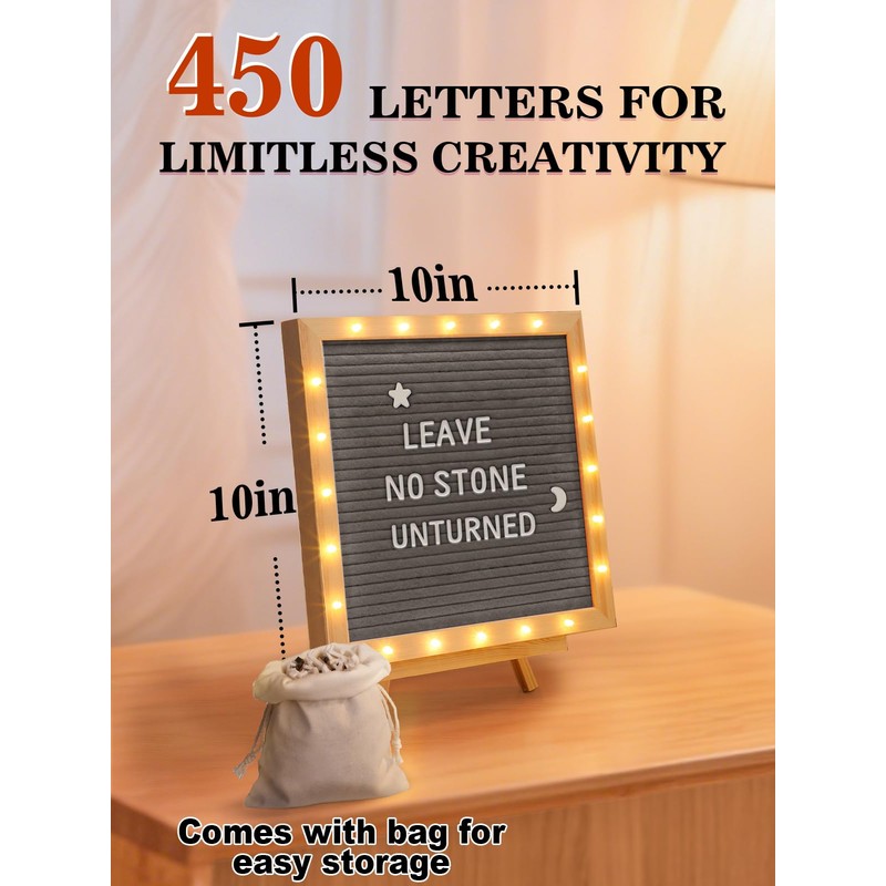 Changeable Felt Letter Board with LED Lights - 10×10" Message
