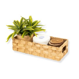 Onhomes Enna Toilet Paper Basket, Water Hyacinth Bathroom Baskets Built-in Handles, Wicker Basket for Back of Toilet Tank, Toilet Tank Basket, Basket for Bathroom, Toilet Basket, Natural, 1pc
