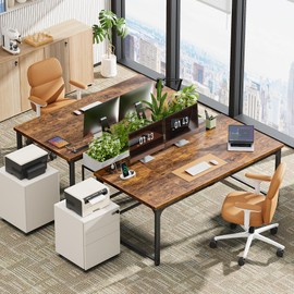 Huuger 63 x 31.5 inch Desk with Power Outlets & USB-C, 1.2 Inch Thicker Desktop, Robust Metal Tubes, Deep Computer Desk, Heavy Duty Office Desk, for Home Office, Rustic Brown