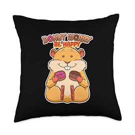 BoredKoalas Hamster Pillows Hamster Donut Cute Doughnut Sweet Hammy Owner Pet Lover Gift Throw Pillow, 18x18, Multicolor