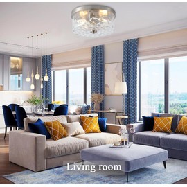 Litaddscen Hammered Glass Brushed Nickel Flush Mount Ceiling Light,2-Lights Modern Farmhouse Ceiling Lighting Fixture for Kitchen Hallway Bedroom,Indoor Antique Foyer Light