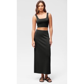 ODODOS Modal Soft Maxi Skirt for Women, Back Slit High Waist Casual Long Pencil Skirts, Black, Large