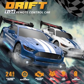 1:24 Scale RC Drift Car, 30KM/H 4WD 2.4GHz Remote Control Cars with LED Light, Racing and 4 Drifting Wheels, 1 Rechargeable Batteries, High Speed RC Racing Cars Perfect Toy Gift for Boys, Girls, Kids