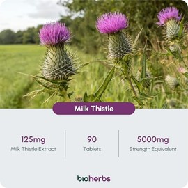 Milk Thistle High Strength 5000mg - 80% Silymarin (125mg Extract) by BioHerbs | 90 One-Per-Day Milk Thistle Tablets (3-Month Supply)
