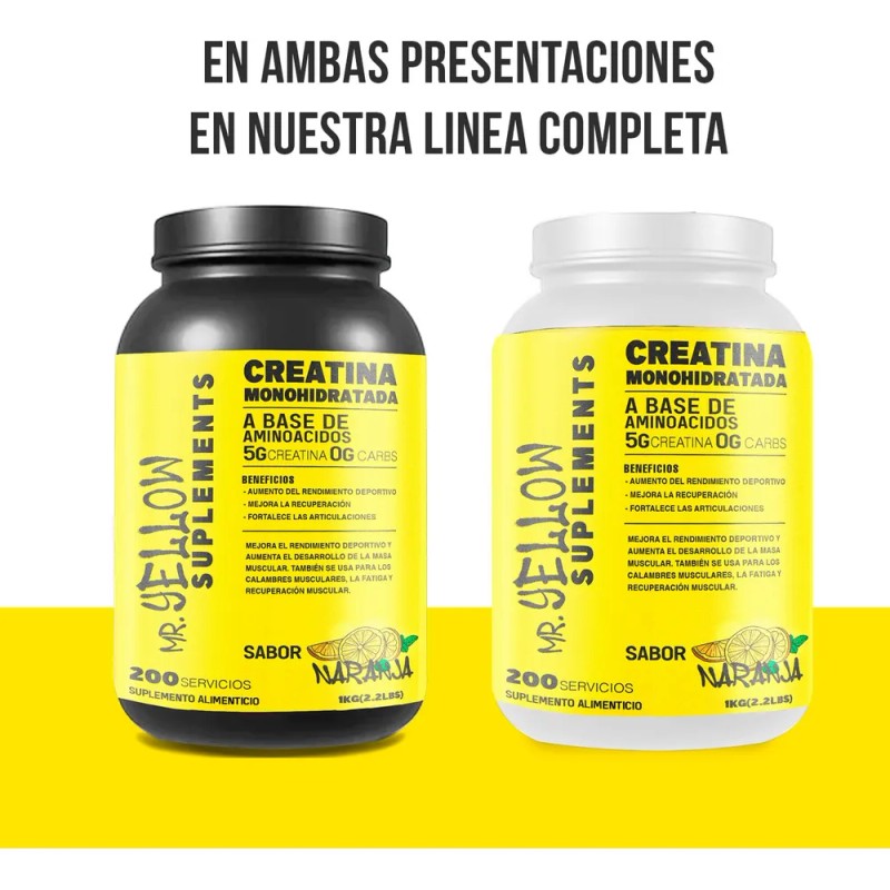 Creatina Monohidratada 1kg Mr. Yellow Sabores 200 Servicios
