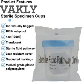 Sterile Specimen Cups Individually Bagged with Lids [3 Count] 4 oz Clear Urine Collection Cup with Leak Proof Screw On Covers - 4.5 Compacity Specimens Jars – for Safe Pee, Stool, Semen Sample Testing