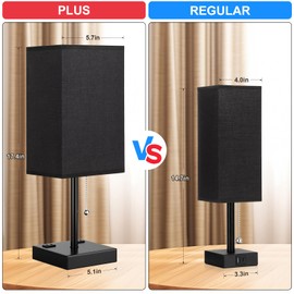 Plus Black Bedside Table Lamps Set of 2 - Bedroom Lamps with 3 Colors (3000K/5000K/4000K), Square Nightstand Lamp with USB C + A Charging Ports and 2 AC Outlets, Pull Chain Night Light for End Table