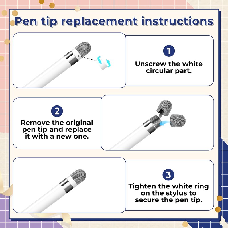 24Pcs Fiber Mesh Stylus Tips Replaceable Stylus Pen Replacement Tip
