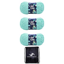 Lion Brand Naptime Pale Aqua 171-104 (3-Skeins - Same Dye Lot) Worsted Medium #4 Polyester Yarn for Crocheting and Knitting - Bundle with 1 Artsiga Crafts Project Bag