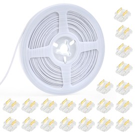 RGBZONE 20pcs 2 Pin 8mm LED Strip to Wire Connectors and 32.8FT/10M Extension Wire for IP20 Single Color and 2 Pin 8mm COB LED Lights