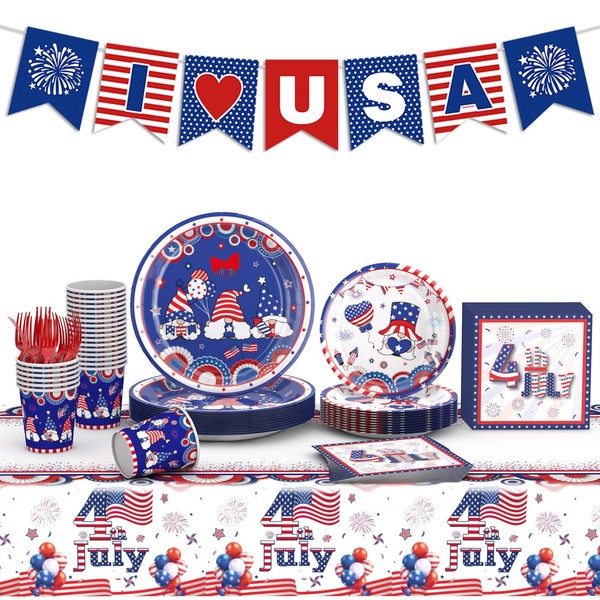 122 PCS 4th of July Plates and Napkins Sets, Independence