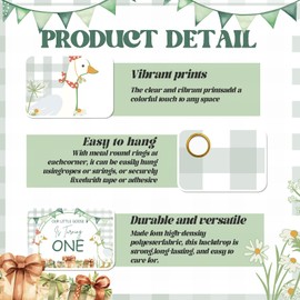 Our Little Goose is Turning One Backdrop, Goose 1st Birthday Party Decorations Green Silly Goose Backdrop for Baby Boys Farm Animal Themed 1st Birthday Party Supplies, 5.9x3.6Ft