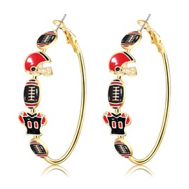 Football Earrings for Women Game Day Hoop Earrings Football Mom Accessories Enamel Red Black Football Helmet Jersey Earrings Sport Team Outfits Accessories Party Favor Gifts (Color A)