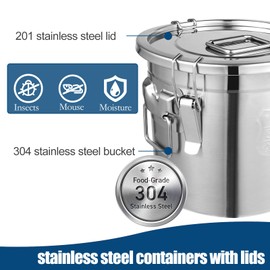 YinCukiEle 304 Stainless Steel Airtight Canister for Kitchen, 3.17Gal Canisters Container with Lids and Sturdy Locking Clamp, Metal Food Storage Containers for Flour Grain Coffee Bean, 12L