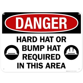 Danger Hard Hat Or Bump Hat Required In This Area With Two Symbols Sign, 18x24 Inches, 55 mil thick HDPS (high density polystyrene), Made in USA by My Sign Center