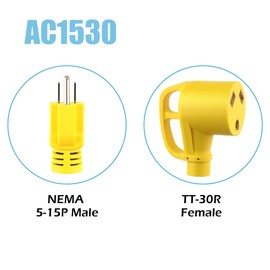 Rvhouse 30 Amp to 15 Amp 110V RV Adapter Cord 18 Inch NEMA 5-15P Male to TT-30R Female Power Dogbone with Grip Handle Heavy Duty Electrical Adapter for Trailer Camper