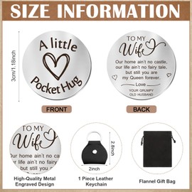 Sureio Pocket Hug Token Long Distance Relationship Keepsake Stainless Steel Double Sided Inspirational Gift with Keychain (Gift for Wife)