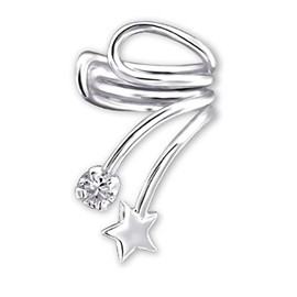 Ear Cuff with a Star and Crystal Stone - 925 Sterling Silver Climber Clip On