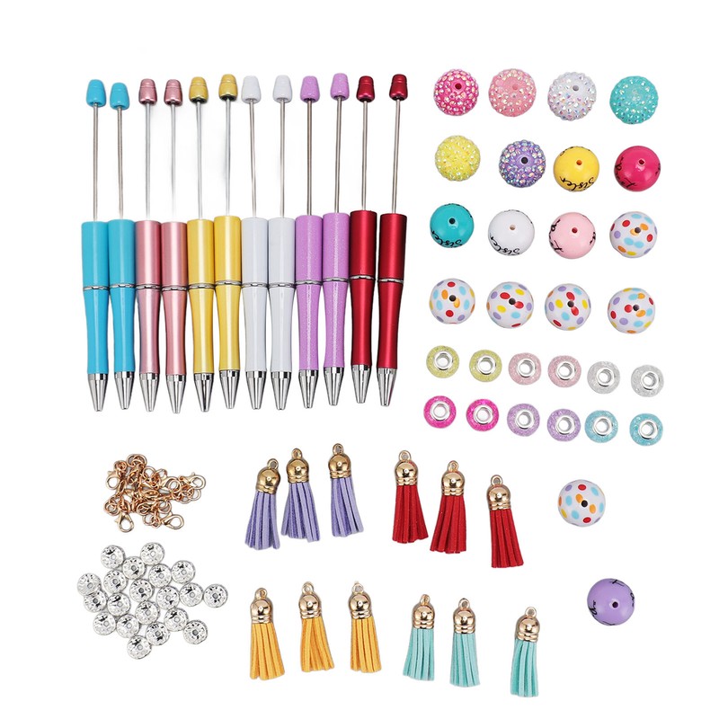 12PCS Beadable Pens Kit Bright Colors DIY Making Beaded Ballpoint