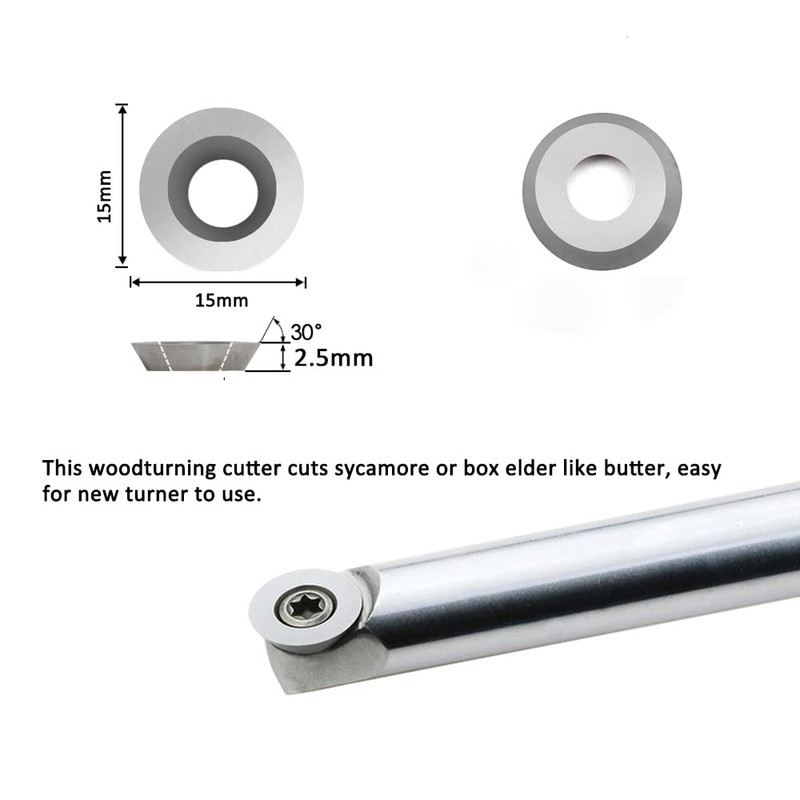 CDBP 15mm(3/5 inch) Round Carbide Inserts for Woodturning, R15×2.5mm Indexable