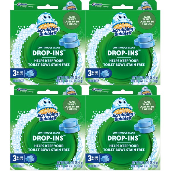 Scrubbing Bubbles Continuous Clean Drop-Ins, Blue Disc, 3 ct, 4-Pack