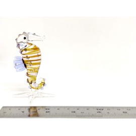 Sansukjai Seahorse Miniature Figurines Animals Hand Blown Color Glass Art Collectible Gift Decorate, Amber Purple