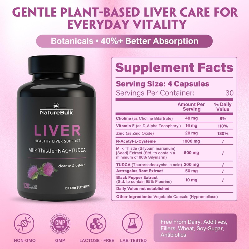 NATUREBULK Premium Liver Support Complex - 120 Capsules with TUDCA,