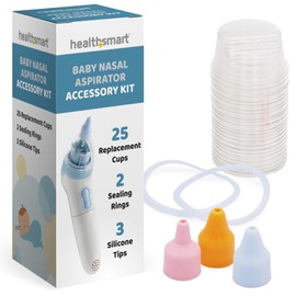 HealthSmart Baby Nasal Aspirator Kit with 25 Replacement Filters, 2 Sealing Rings, and 3 Silicone Tips – Hygienic, BPA-Free Nose Cleaner for Newborns and Infants – Gentle and Effective Mucus Removal