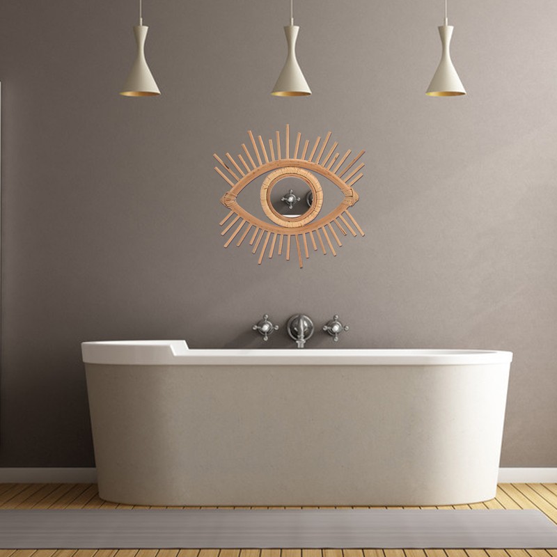 Nordic Makeup Mirror Rattan Woven Eye Shape Wall Hanging Mirror