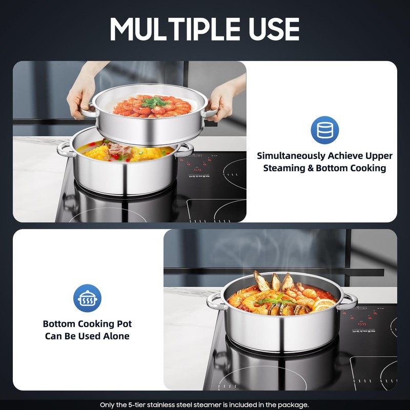 XUANIIIL 5 Tier Steamer 11 Inch Stainless Steel Steam Cooker