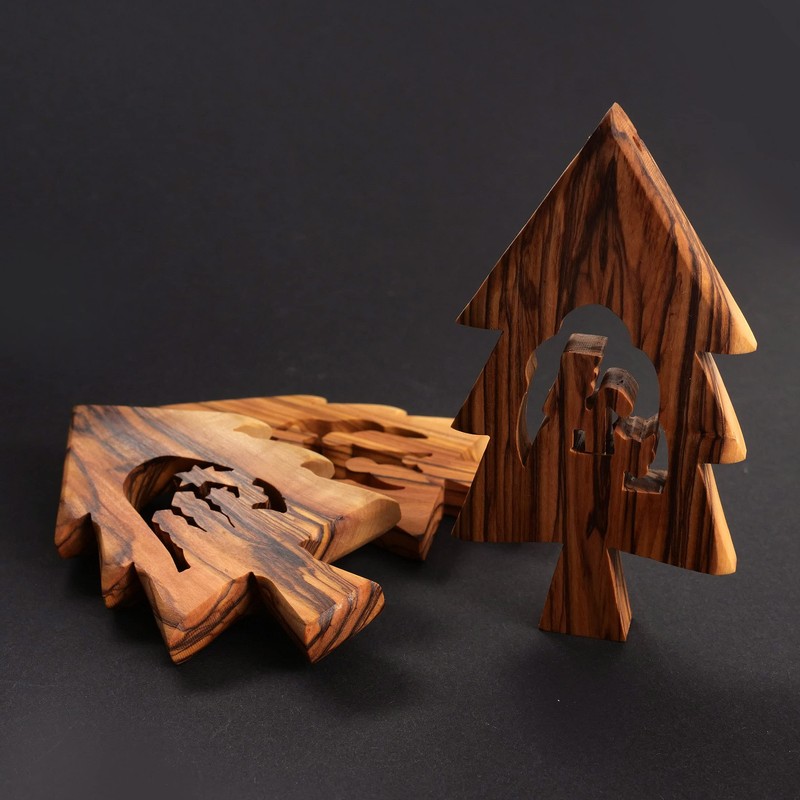 KASSIS Geschenkartikel Olive Wood Christmas Decoration Tree Decorations Set of