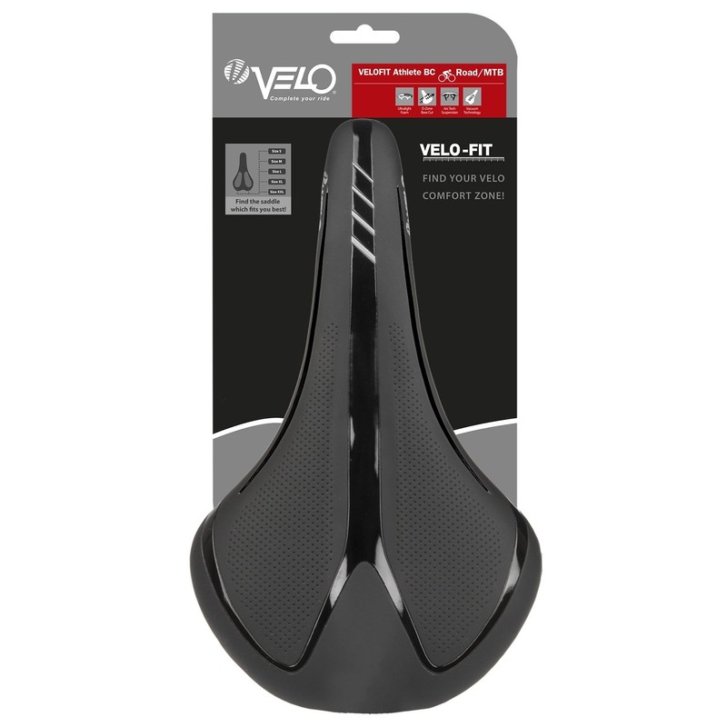 Velo Unisex's Fit Athlete BC Saddle for Bicycle, Black, Large