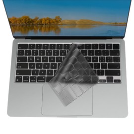 MOSISO Ultra Thin Keyboard Cover Skin with Dust Plugs Compatible with MacBook Air 15 inch M3 A3114 M2 A2941/Air 13.6 A3113 A2681/Pro 14/16 M4 M3 M2 M1, Smoke Gray