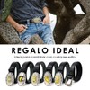 Cinturón de Piel Vacuna con Hebilla Vaquera Vintage (Negro, 38)