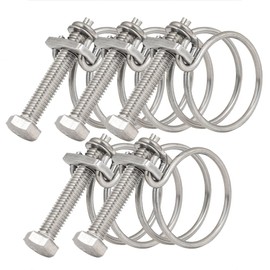 5 Pack Double Wire Hose Clamps Adjustable 201 Stainless Steel Hose Clamps Double Wire Pond Hose Clamps Fixing for Pipework 50-55mm
