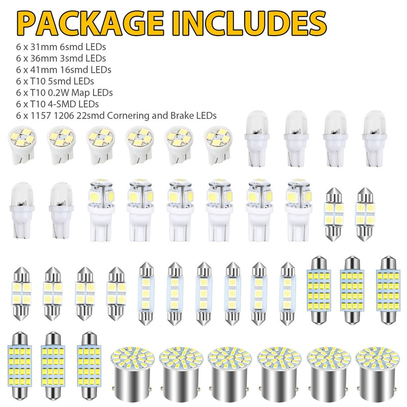 42X Auto LED 12V License Plate Light Map,Dome, Door, Trunk