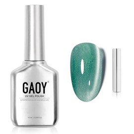 GAOY Teal Cat Eye Gel Nail Polish, 16ml Green Glitter Holographic Nail Polish with Magnet, Reflective Translucent UV Gel, 2930 Shimmering Lake
